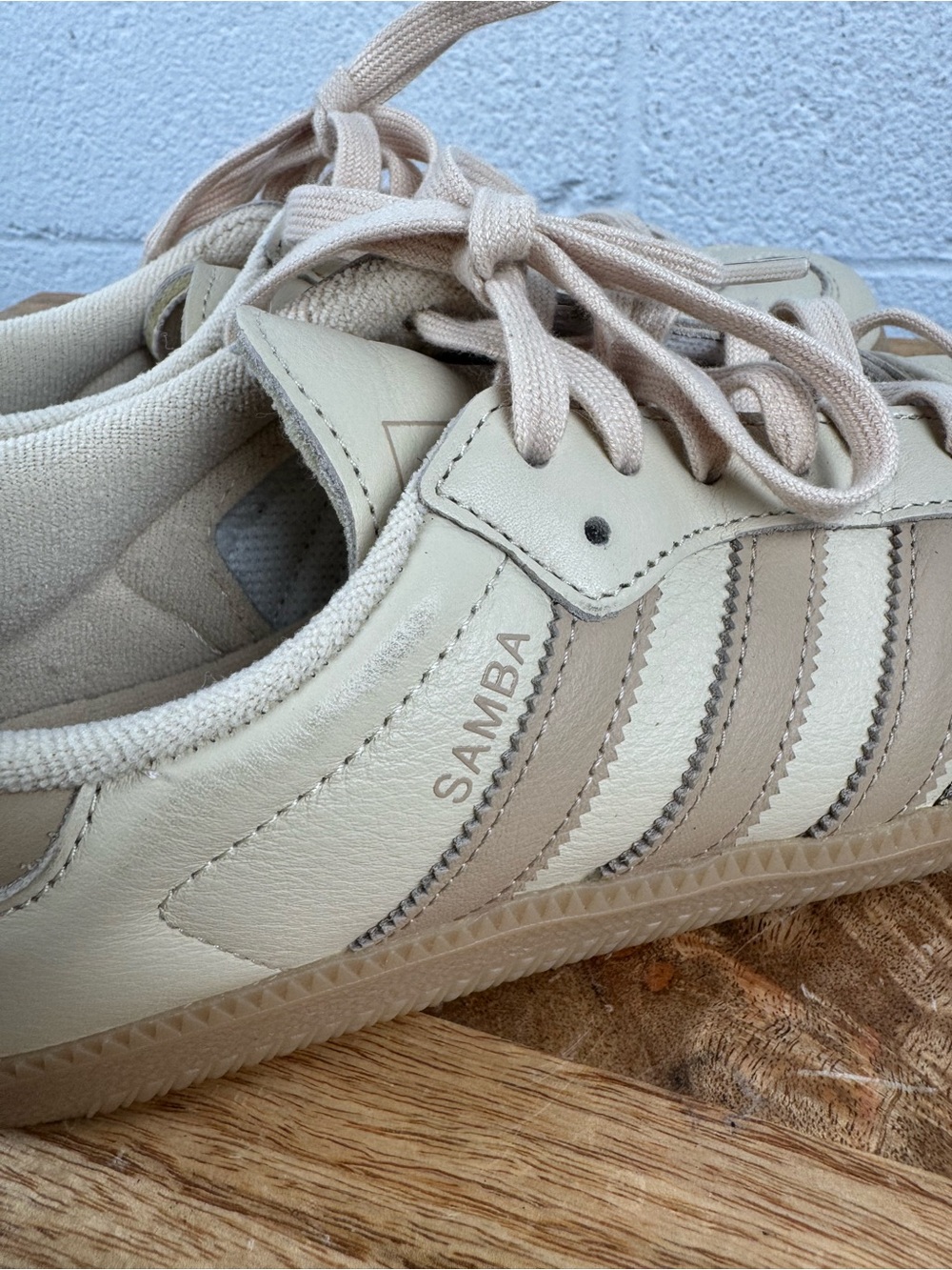 Adidas Originals Samba OG Leather Sneakers Cream/Beige Gum Sole - Picture 13 of 15
